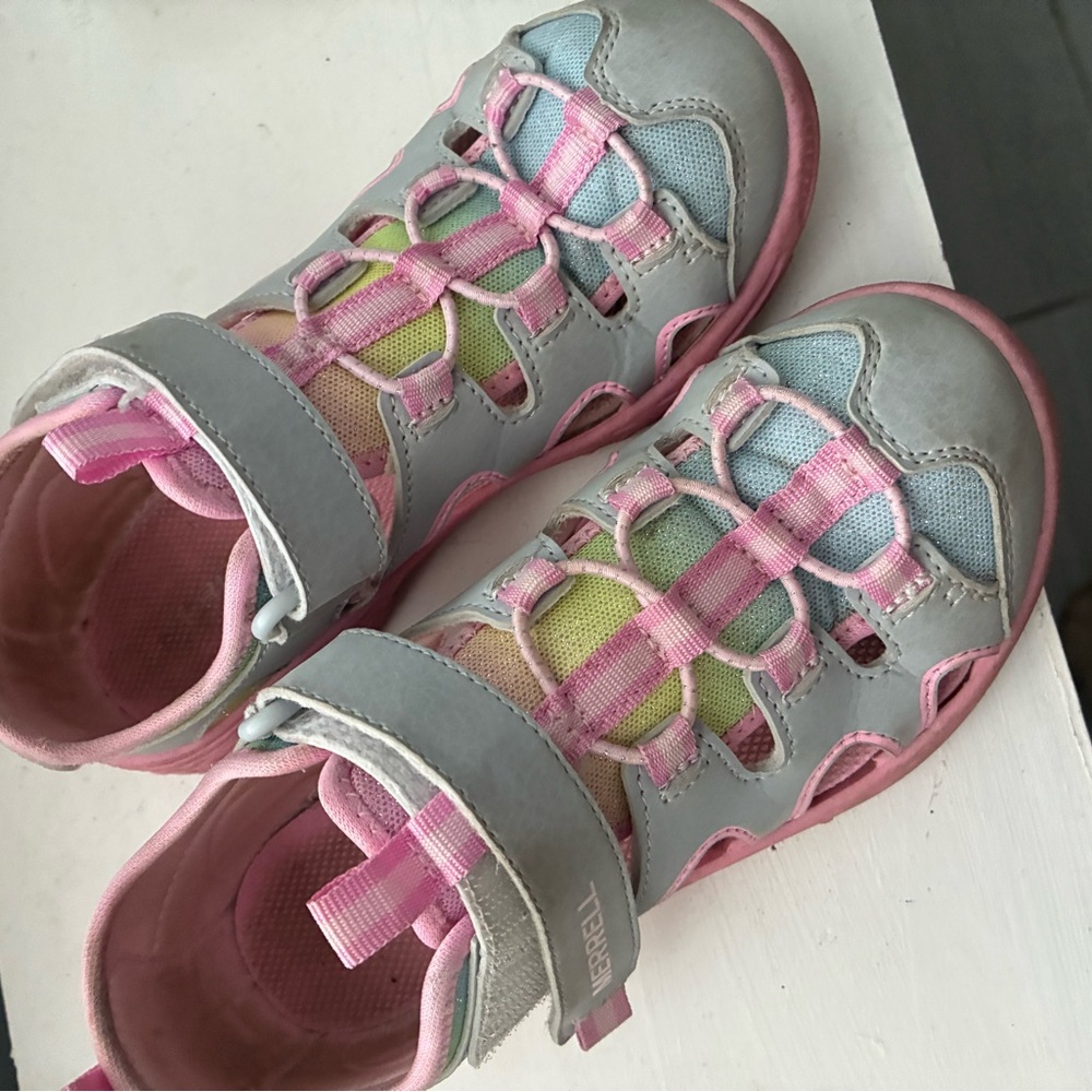 Merrell Kids' Pink, Gray, and Yellow Sandals